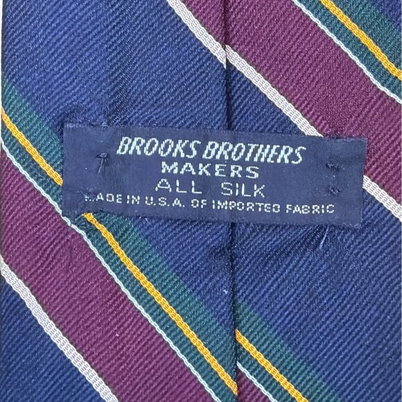 Vintage Brooks Brothers Navy & Burgundy Striped All Silk Tie 57” Made In USA - Picture 2 of 7